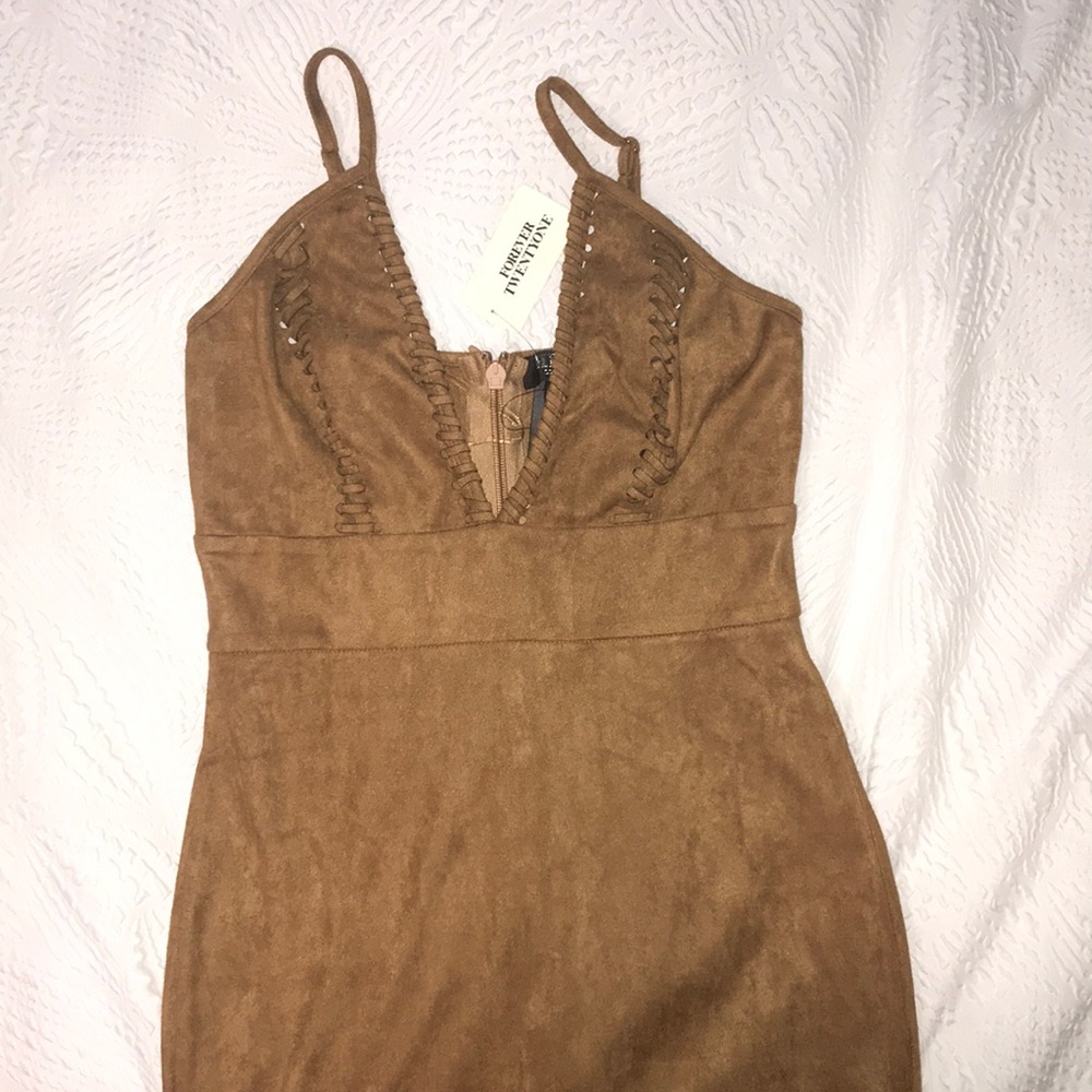 Camel color suede dress.